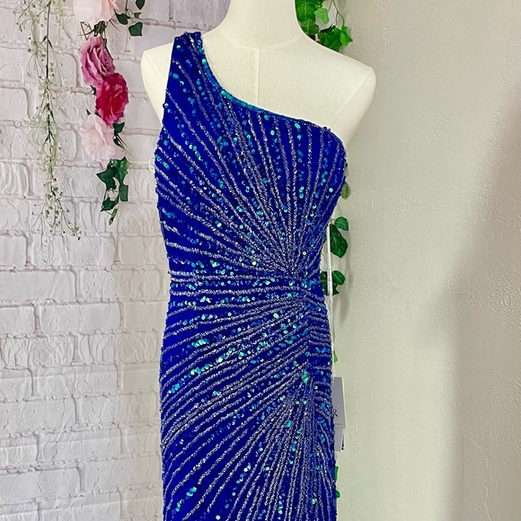 Portia and Scarlett slit skirt one shoulder dress royal Blue SZ 20 - Picture 5 of 7